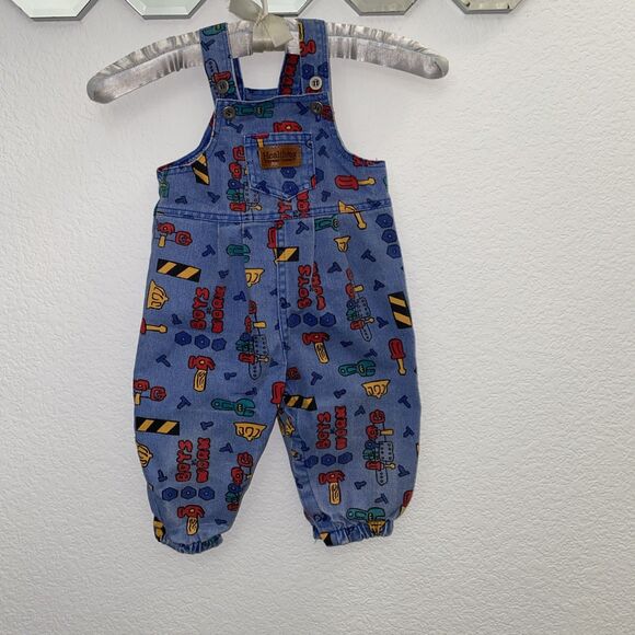Vintage Healthtex Playwear Denim Overalls Boys Work with tool print 18 months - Picture 1 of 8